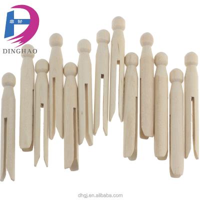 China Factory Wholesale Natural Wooden Birch Clothespin Peg Doll Pins Clips for sale