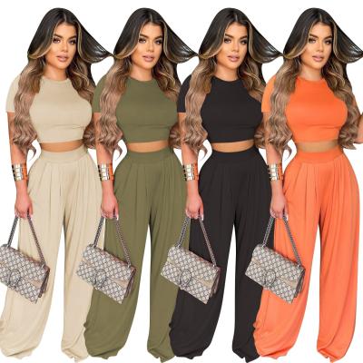 China Fashionable Simple Modern Women's All-match Suit Crop Top Wide-Leg Pants Two-Piece Set QUICK DRY for sale