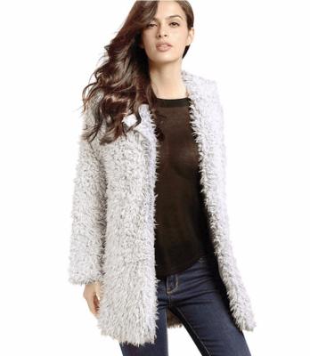 China Pink QUICK DRY Women Winter Faux Fur Coat Gray Wool Overcoat Warm Outerwear Turn Down Collar Long Sleeve Cardigan Female Outwear for sale