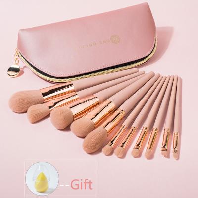 China Fan brush Shinedo 11 pcs synthetic hair makeup set brush cosmetic powder eyeshadow base kabuki blush blending with pink handle for sale