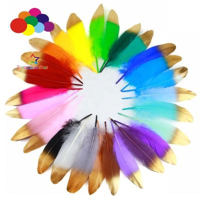 China Wholesale Spray Painted Gold Dipped Goose Feather Material 28 Colors 15-20cm Decoration 100 Pcs 15-20cm Dipped Goose Feathers With Sewing Crafts for sale