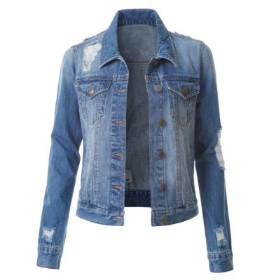 China 2020 viable hot selling amazon women denim coats fashion ripped cool coat women's button hole denim jacket for sale