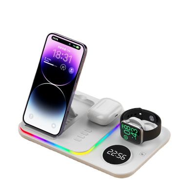 China Mobile Phone Fast Charger Best Selling Product Wholesale Custom LED Digital Alarm Clock 4 in 1 Fast qi Best Wholesale Wireless Charger Phone Chargers Lamp for sale