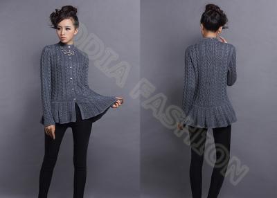 China Full Cable Knit Women Turtle Neck Sweater Cardigan long sleeve with  Metal Buttons Up for sale