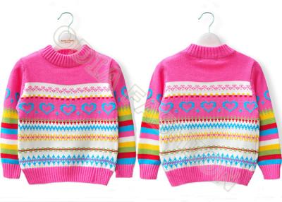 China Children christmas pullover sweater for girls jacquard knit multiple color stripes turtle neck for sale