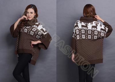 China Autumn Wool Women Jacquard Sweaters Turn Down Neck , Snowflake Ladies Loose Pullover for sale