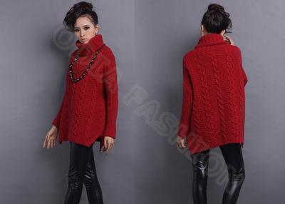 China Elegant Long Sleeve Acrylic Womens Cable Knit Sweaters with Turtle Neck in Red for sale