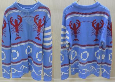 China Fancy Crew Neck Mens Jacquard Wool Sweaters for Autumn in Blue for sale