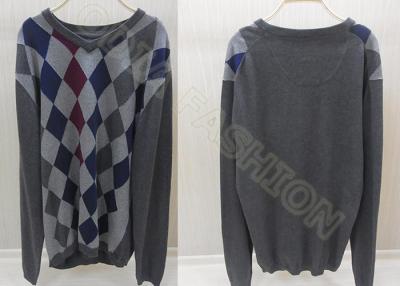 China V Neck Winter Mens Wool Sweaters in Fine Knit , Mens Argyle Sweaters for sale