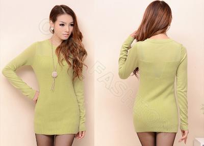 China Yellow Autumn Fine Knit Sweaters Long Pullover , Cashmere Womens Crew Neck Sweaters for sale