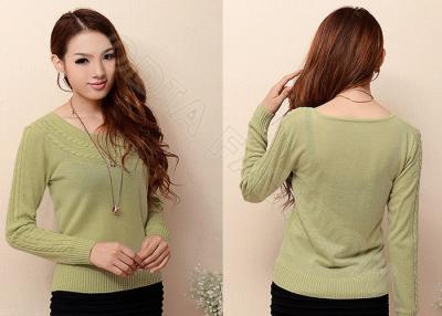 China Autumn Womens Cashmere Sweaters Pullover with Long Sleeve , Scoop Neck Sweater with Two Cables for sale