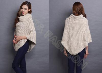 China Chunky Elegant White Cable Knit Sweater Anti-pilling for Women , Irregular Knitting Poncho for sale