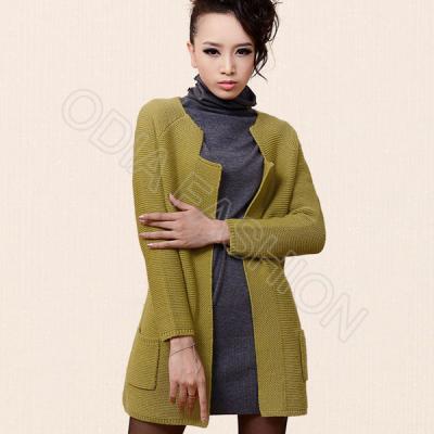 China Green Cardigan Ladies V Neck Sweaters , breathable ladies Wool Sweaters for sale