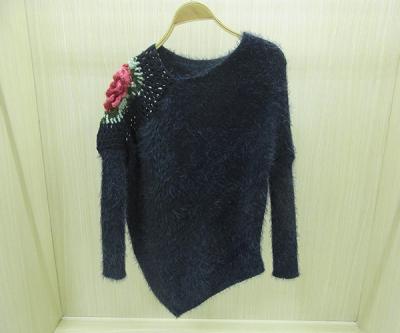 China Black Crew Neck Womens Cable Knit Sweaters Long Pullover Crochet Sweaters for sale