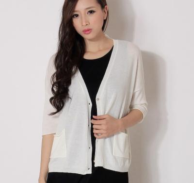 China Short Thin Womens Cardigan Sweaters With Buttons Sequin Yarn Long Sleeve Knit Top for sale