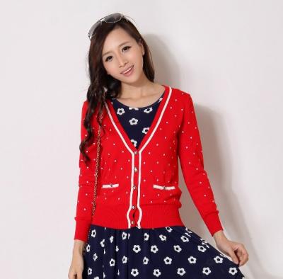 China Red Long Sleeve Flashion Womens Cardigan Sweaters with Twist Collar Knitwear for sale