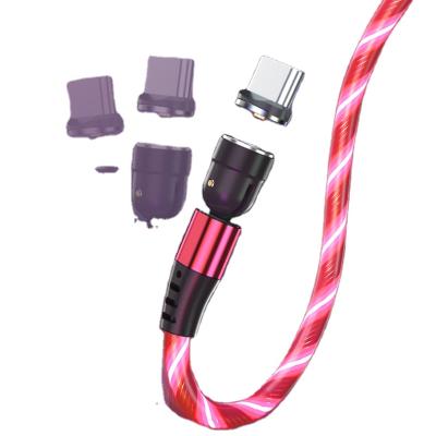 China 3 in 1 Cell Phones Wholesale Bursting USB Light Luminous Glow Mobile Phone Cable Magnet Charger Cable 540 Degree Magnetic Led Cable for sale