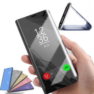 China Smart Anti-drop Mirror Plating Protective Phone Case For Samsung Galaxy S20 Clear View Stand Flip Cover Case for sale