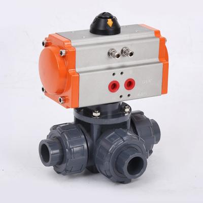 China Plastic L Ways Return Port Pneumatic Control Ball Valve General Double Unions 3 PVC Spring With Air Solenoid Valve for sale