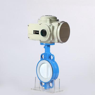 China DN200 8 Inch PN16 PTFE Ductile Wafer Body 24VDC General Type Iron Seat Modulating Electric Actuator Butterfly Valve for sale