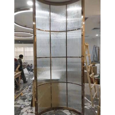 China Europe Decorative Bathroom Divider Luxury Stainless Steel Glass Frame With Art Frosted Glass Partition for sale