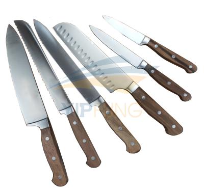 China Sustainable Stainless Steel White Oak Handle Knives Set With Block for sale