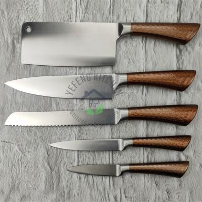 China 2021 New 8 Pcs Stainless Steel Bread Handle Damascus Knife Viable Steel Kitchen Salad Knife Hollow Chef Knives Set With Block for sale