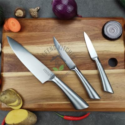 China Viable Titanium Plated Stainless Steel Kitchen Knife Set 8Pcs Sets With 16Pcs Sharp Block 6 Pieces Of Hollow Handle Silver Color for sale