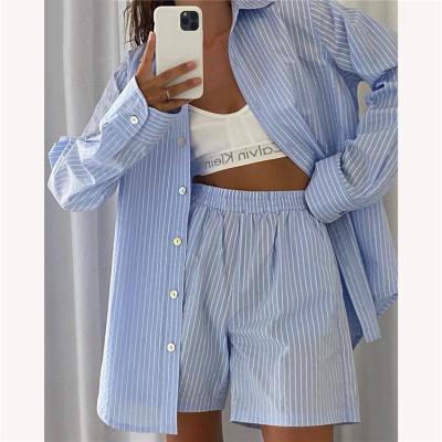 China 2021 Breathable Customized Color Fashion Design Full Length Shirt Shorts Set Swapping Lady Wear for sale