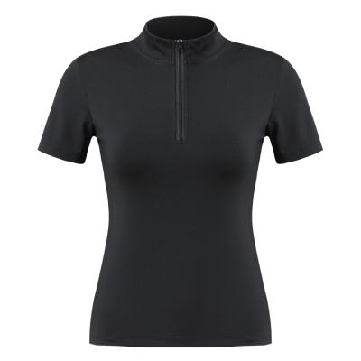 China Summer Sports Fitness Zipper Gym Training Black Quick Dry Stand Collar Breathable Custom Top For Women for sale