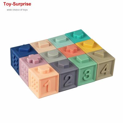 China DIY TOY Silicone Build Block Baby Teether Toys for 0 12 Months Kids Babies Stacking Toy Soft Building Block Cube for sale