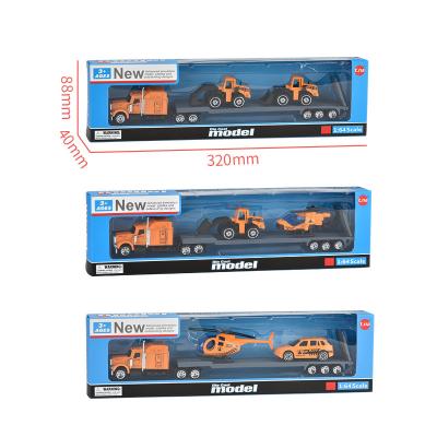 China Diecast Toy Alloy 1/64 Diecast American Truck Trailer Freightliner With Two Model Cars For Kids for sale