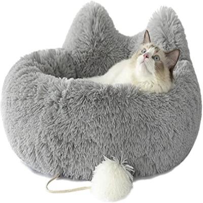 China Wholesale Breathable Round Dog Bed Luxury Waterproof Memory Foam Cute Soft Plush Faux Fur Cat Pet Bed for sale