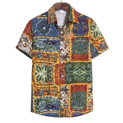 China Anti-pilling Hawaii Vacation Summer Shirts Short Sleeve Tropical Floral Plus Size Canvas Men's Shirt Famous Vintage for sale