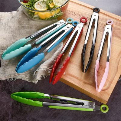 China Custom Silicone+ss Silicone Kitchenware Makers 9Inches BBQ Tongs Set Stainless Steel for sale