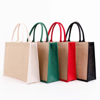 China Custom Promotional Handled Jute Natural Fabric Color Heat Transfer Packaging Jute or Silk Screen Printing Shopping Bag for sale