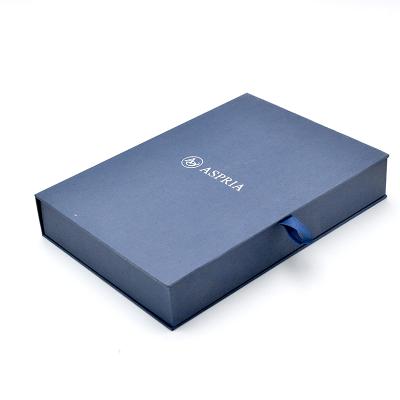 China Custom Magnetic Closure Reused Flip Top Blue Rigid Cardboard Materials Packaging Gift Box Ribbon Square Gift Box for sale