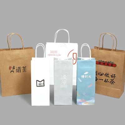 China Handmade Printed Your Own Logo White Brown Gift Craft Kraft Paper Gift Cardboard Shopping Paper Bag With Handles for sale