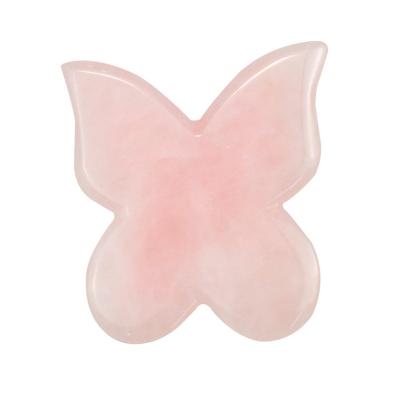 China Whitening Butterfly Shape Rose Natural Quartz Gua Sha Rose Crystal Butterfly Guasha Stone for sale