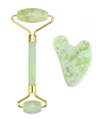 China Best Price Green Xiuyan Jade Roller Set Natural Xiuyan Jade Facial Roller Gua Sha Whitening for sale