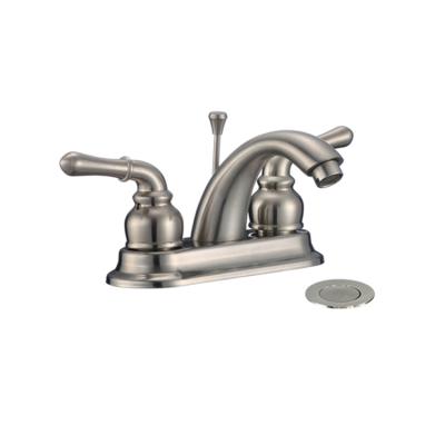 China Modern Commercial Metered Brushed Nickel Bathroom Faucet Two Handles Faucets, Bathroom Vanity Sink Faucets With Drain Plug for sale