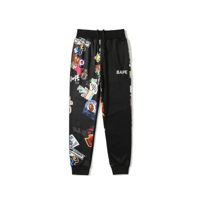 China 2021 New Arrival Fashion BAPE Badge Anti-pilling Logo Sticker Wind Splicing Mens Pants Black Color Pants With Pocket With Asian Size for sale