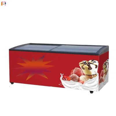 China Single-Temperature Glass Sliding Door Ice Cream Commercial Curved Chest Freezer for sale