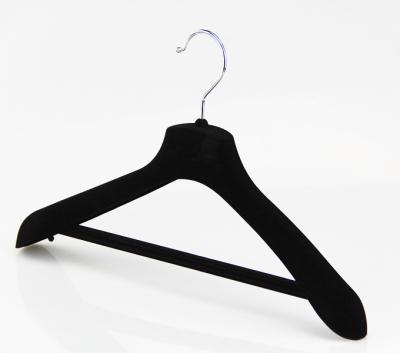 China Adjustable Black Velvet Hanger With Plastic Bar Plastic Flocking Hanger Customized Logo for sale