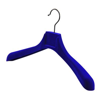 China Adjustable soft blue custom logo plastic velvet hanger / flocking velvet hanger for display for sale