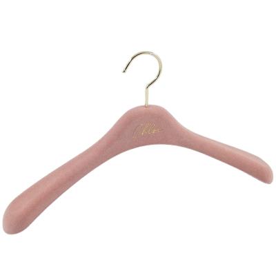 China Multifunctional Heavy Duty Pink Velvet Coat Hanger With Brand Logo Customize Velvet Coat Hanger for sale