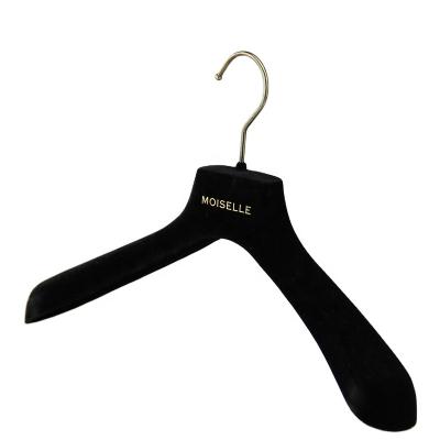 China Multifunctional custom made black velvet coat hanger velvet panty hanger with gold logo for sale