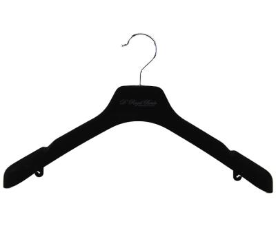 China CLASSIC Bespoke Velvet Flocked Plastic Hanger Hot Stamping Brand Logo for sale