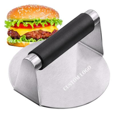 China Stocked BBQ Accessories Patty Smasher Anti-Scald To Handle Round 304 Stainless Steel Meat Burger Press for sale