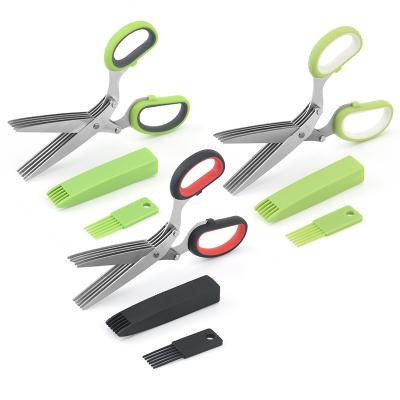 China Universal Kitchen Accessories Salad Slicer Cut Stocked Vegetable Scissors 5 Blade Herb Scissors for sale